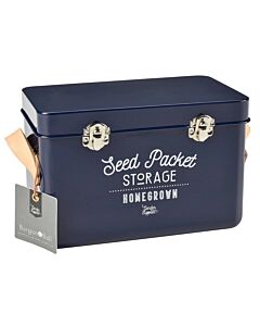 Burgon & Ball Leather Handled Seed Packet Storage Tin - Atlantic Blue